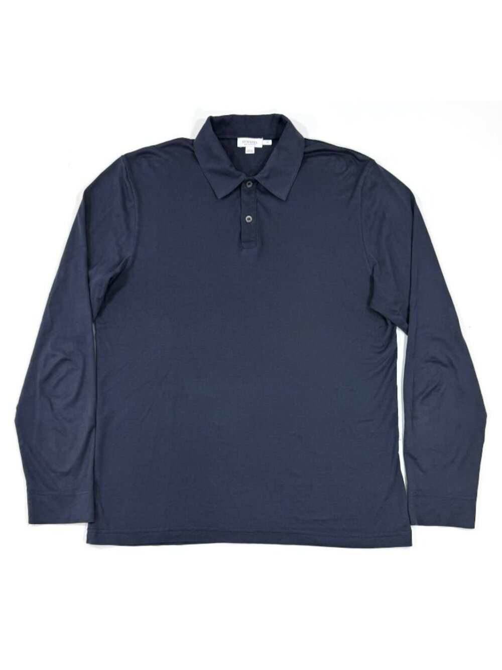 Sunspel England Mens Long Sleeve Polo Shirt Size Medium Navy Blue Cotton